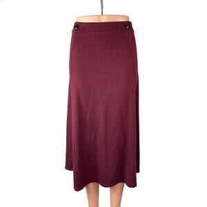 Side Party Women's Red Ribbed High Rise Pointelle Maxi Flare Sweater Skirt Sz S